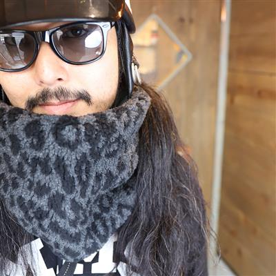 ROBIN NECK WARMER ソフトデニム&ブラックレオパード